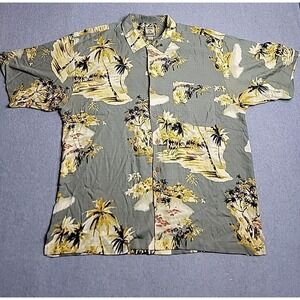 Tommy Bahama Silk‎ Shirt Mens XL Button Orange Hawaiian Camp Lightweight Cruise